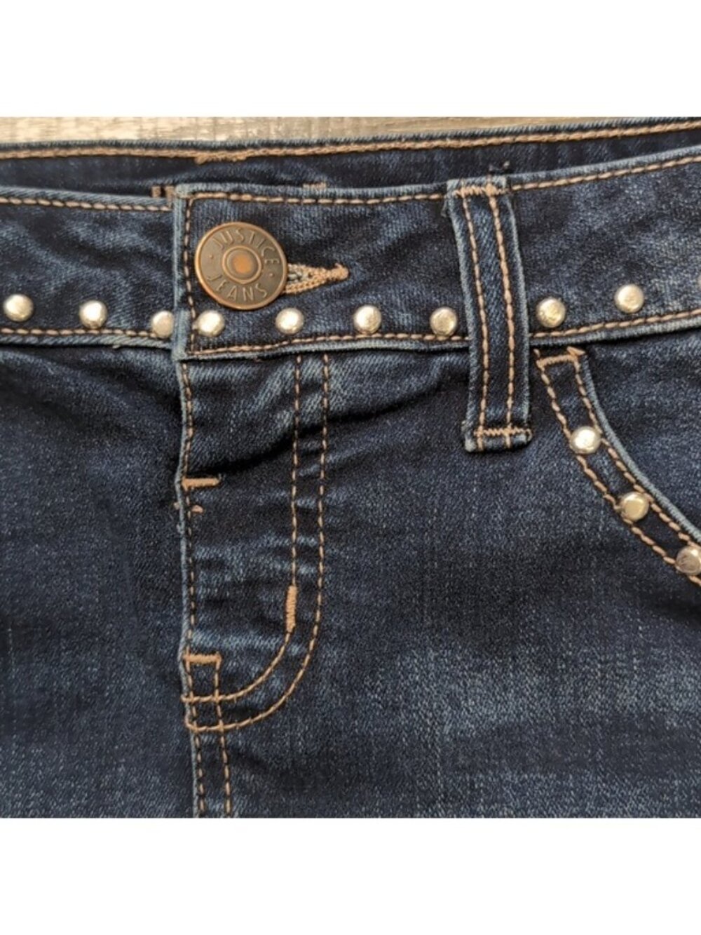 Justice Girls Size 10 Denim Jean Skirt Skort Snap Closure Cut Off Bue Jean - Picture 4 of 13